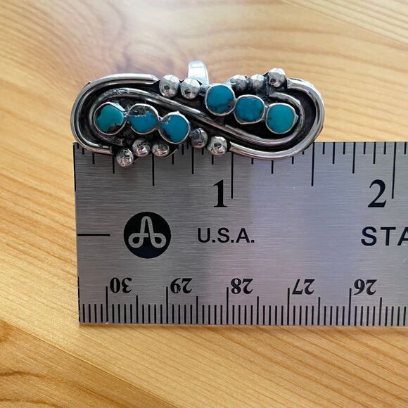 Vintage Zuni Ring Blue Gem Turquoise Sterling Silver Native Dishta Style - Picture 7 of 10